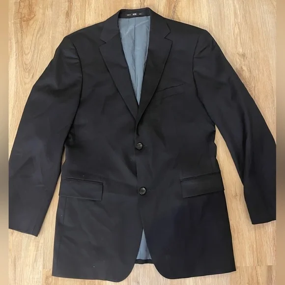 Hugo Boss Super 100 Navy Blue Two Button Sport Coat 100% Virgin Wool 40 L